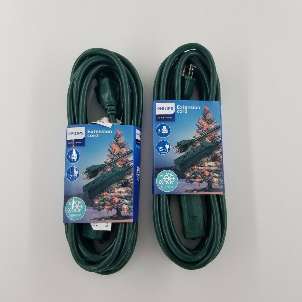 (Set of 2) Philips 15ft- 3-Outlet Grounded Cord